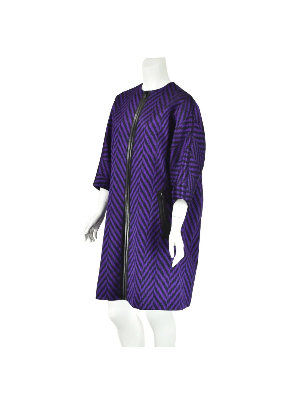 MICHAEL KORS Purple & Black Herringbone Satin Oversized Zipper Coat, SZ S/M NWOT